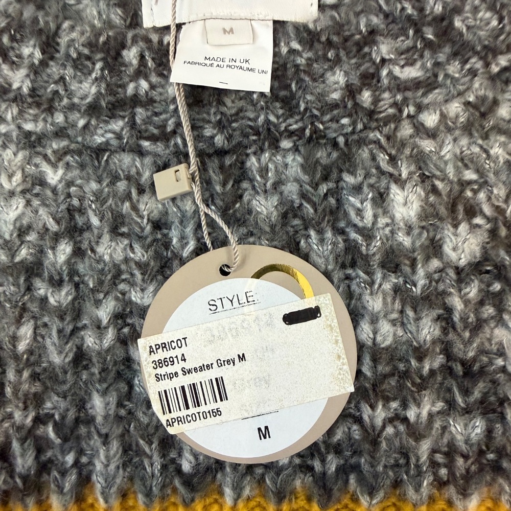 Apricot Striped Chunky Knit Sweater – Mustard/Gray/Cream – Women’s Medium - Picture 2 of 4